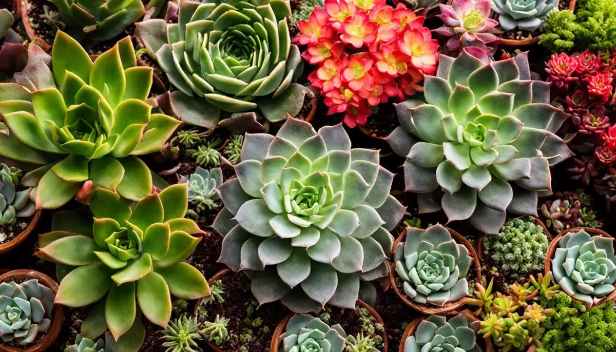 A photo of various types of succulent plants displayed together