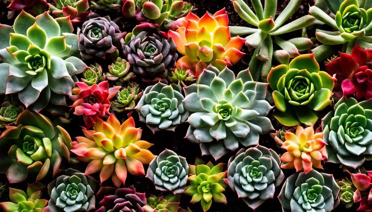 Image of succulents with various shapes and colors, suitable for a succulent corsage.