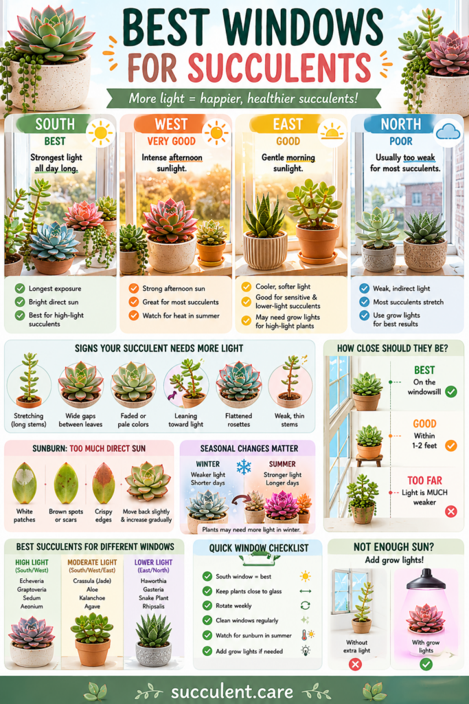 Infographic showing the best windows for succulents